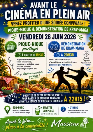 🎬 AVANT LE CINÉMA EN PLEIN AIR… PLACE À LA CONVIVIALITÉ ! 🌿 – Vendredi 26 juin 2026 à partir de 19h30 – Eco-Parc