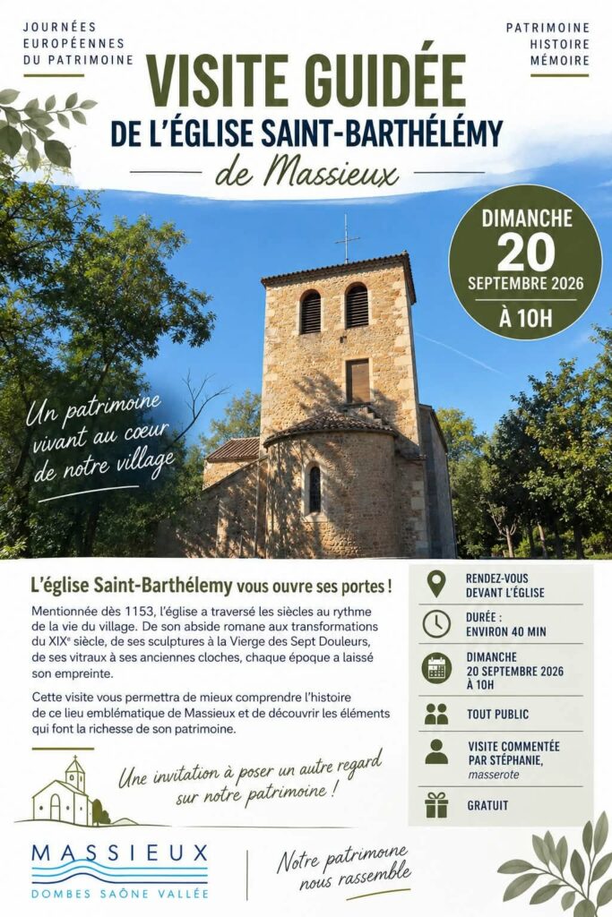 Journées Européennes du Patrimoine – 20 septembre 2026 – Eglise de Massieux